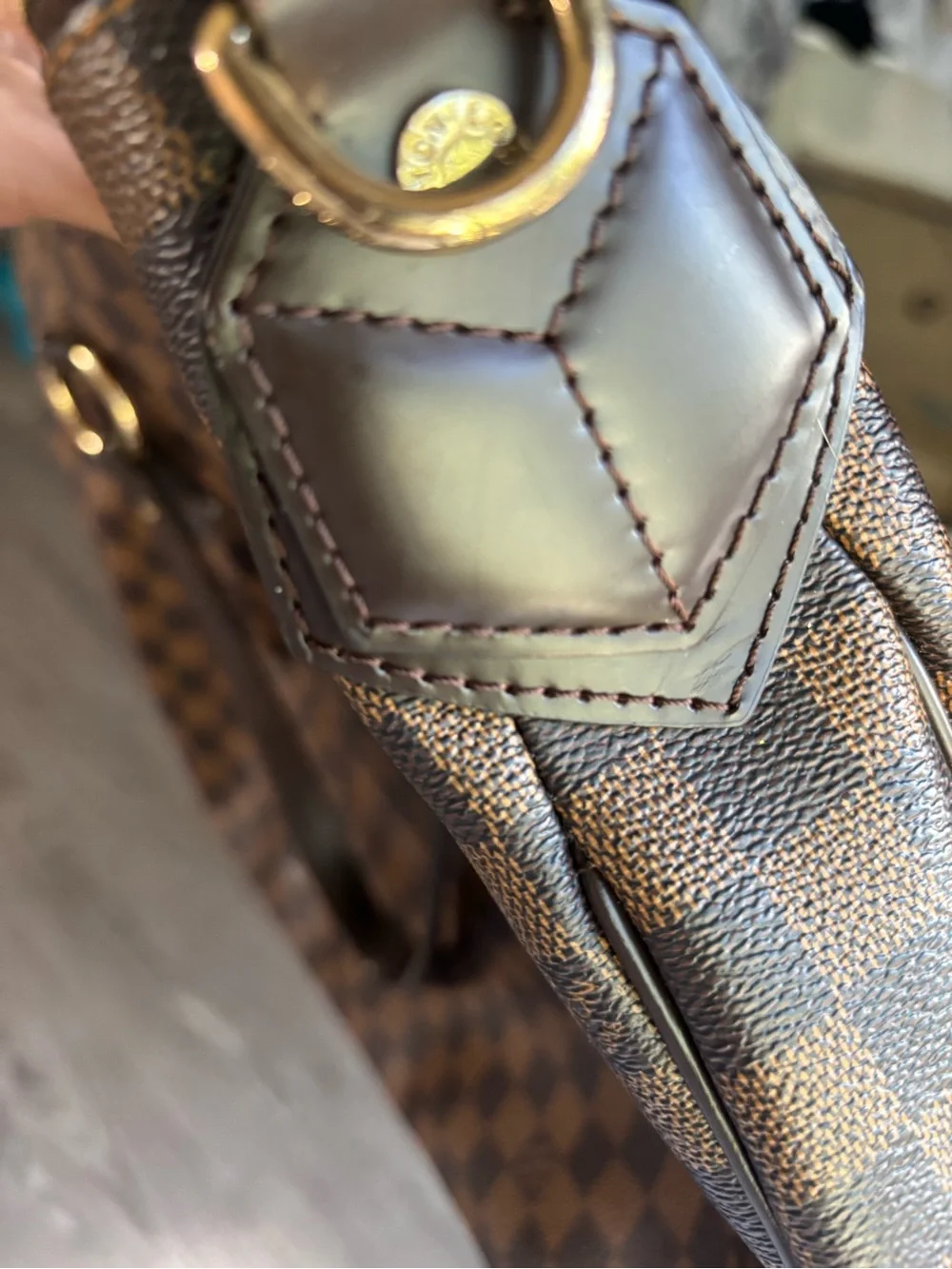 Louis Vuitton Brown Damier Shoulder Bag with Burgundy Interior